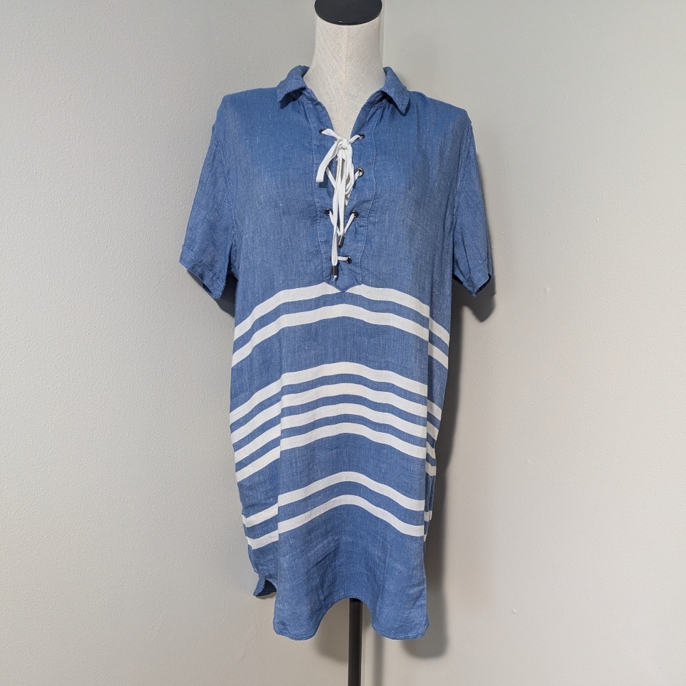 Rails Rocky Catalina Stripe Chambray Linen Blend Tie Dress Large